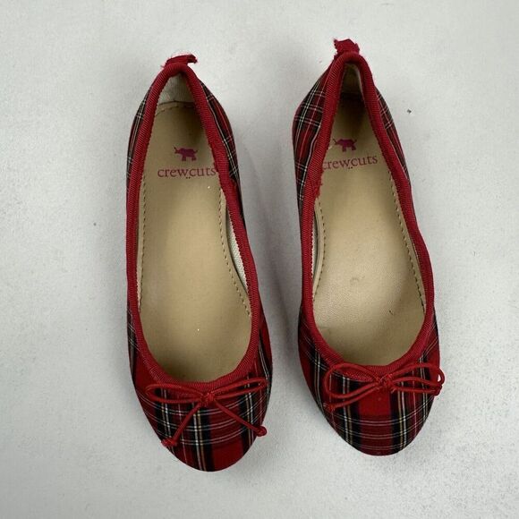 J. Crew Crewcuts Toddler Girls Sz 10c Red Tartan Plaid Ballet Flats Slip On Bow - Picture 3 of 11
